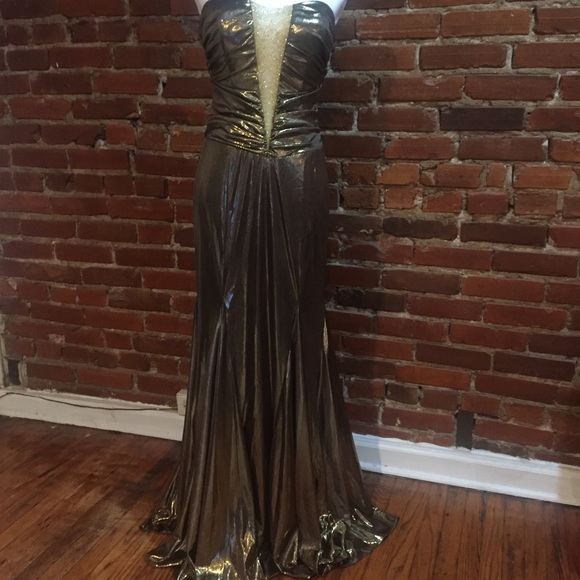 Alyce Designs gold strapless gown - Picture 4 of 13